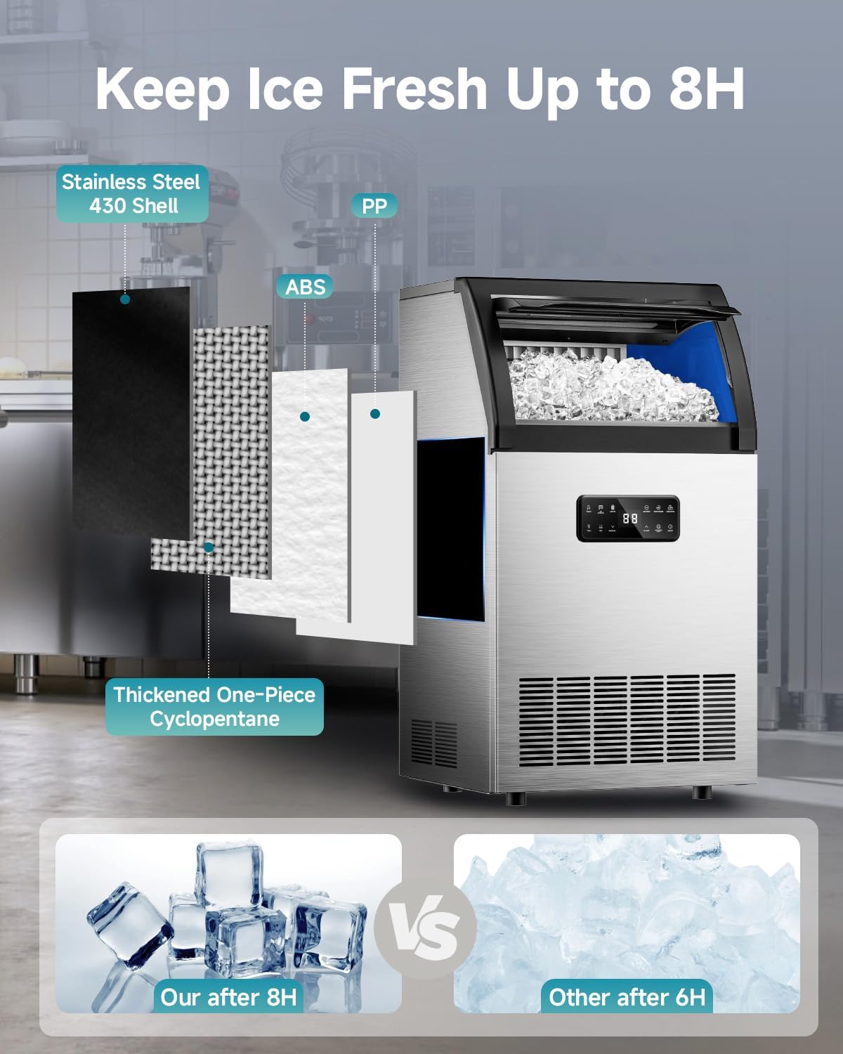 EUHOMY Commercial Ice Maker Machine, 100lbs/24H Stainless Steel Under Counter ice Machine with 33lbs Ice Storage Capacity, Freestanding Ice Maker.