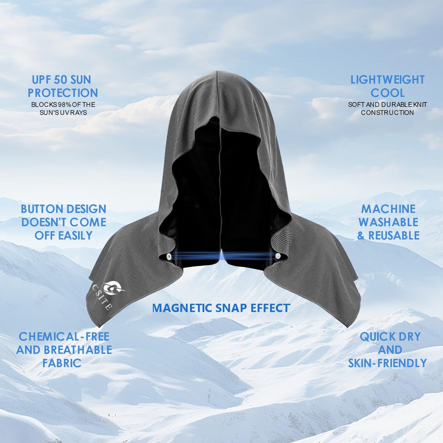 CSITE 3 Pack Cooling Hoodie Towels for Neck and Face, UPF 50 Sun Protection & Instant Cooling, Ice Towels for Hot Weather, Soft Breathable Towel for Sport, Work Out, Gym, Camping & More Activities