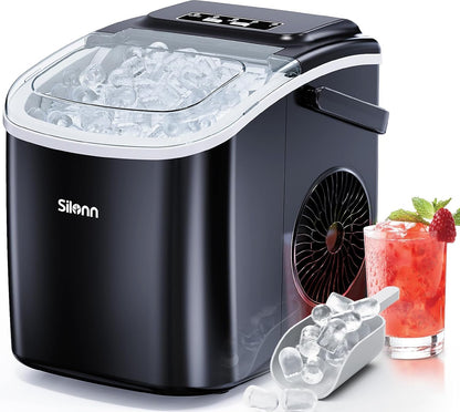 Silonn Ice Makers Countertop, 44lbs Per Day, 2 Ways to Add Water, Auto Self-Cleaning, Stainless Steel Ice Machine for Home Office Bar Party