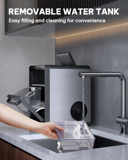 Silonn Ice Maker Countertop, Portable Ice Machine with Carry Handle, Self-Cleaning Ice Makers with Basket and Scoop, 9 Cubes in 6 Mins, 26 lbs per Day, Ideal for Home, Kitchen, Camping, RV