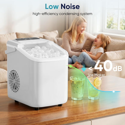 DUMOS Ice Maker Countertop, Ice Machine with Portable Handle, Basket and Scoop, 26lbs Daily, 9 Bullet Cubes in 6-8 Mins, Auto-Cleaning for Home, Kitchen, Office, Outdoors, RV Camping
