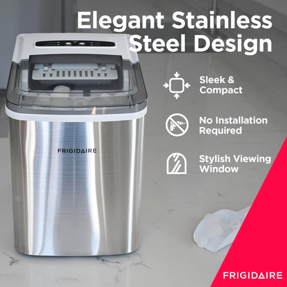 Frigidaire Countertop Portable, 26 lb per Day Bullet Ice Maker Machine (Black Stainless Steel)