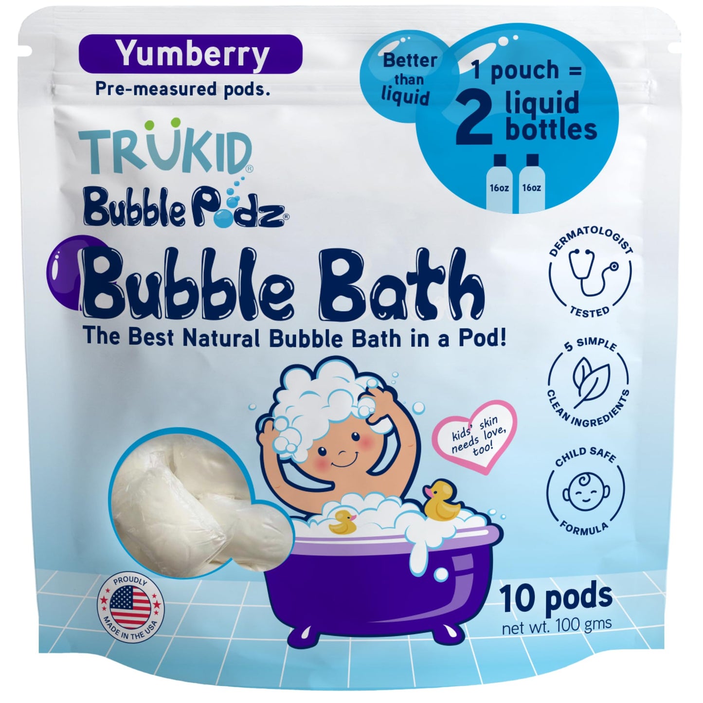 TruKid Bubble Podz Bubble Bath for Kids, Toddlers, & Babies, Tear Free Gentle & Refreshing Bath Bomb for Sensitive Skin with Natural Moisturizers, Non-Toxic, pH Balanced, Lavender Scent (24 Podz)