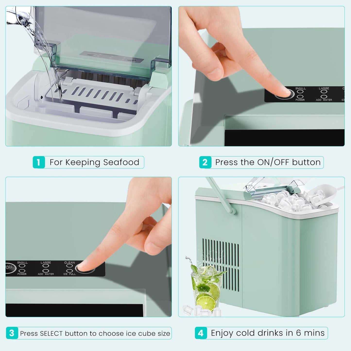 OLIXIS Countertop Ice Maker Machine with Handle, Auto-Cleaning Portable Ice Maker with Basket & Scoop, 26lbs in 24Hrs & 9 Cubes in 6 Mins, 2 Cube Sizes, for Home Party Camping RV, Black