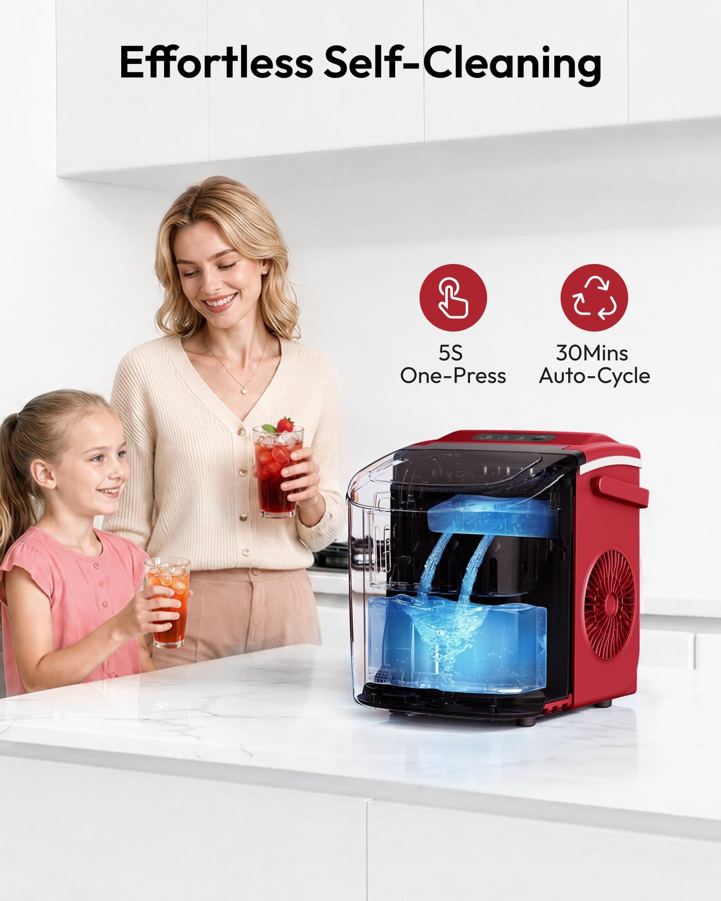 EUHOMY Countertop Ice Maker Machine with Handle, 26lbs Per Day, 9 Ice Cubes Ready in 6 Mins, Auto-Cleaning Portable Ice Maker with Basket and Scoop, for Home/Kitchen/Camping/RV (Purple)