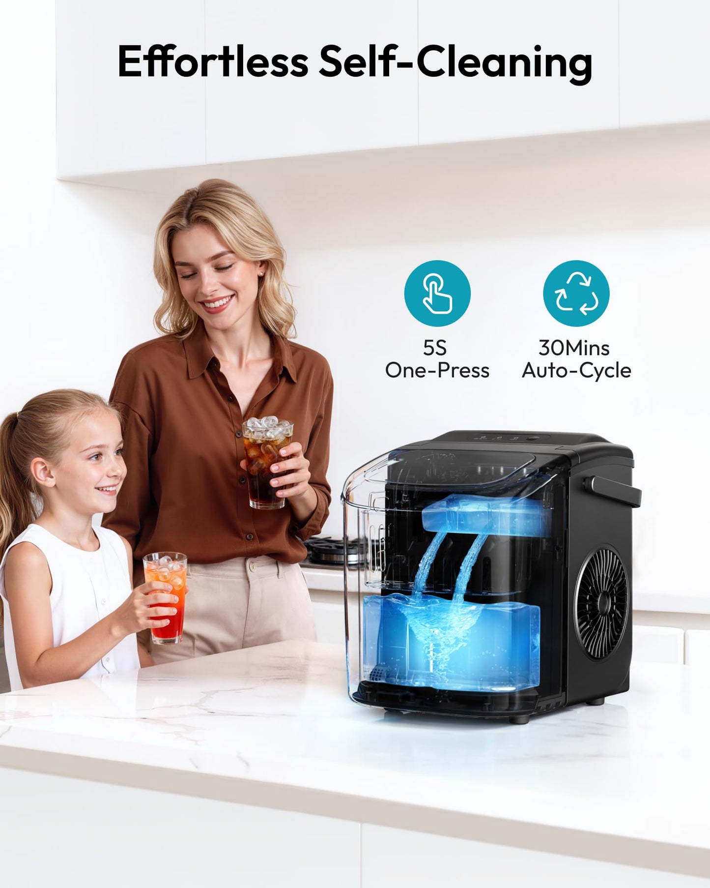 EUHOMY Countertop Ice Maker Machine with Handle, 26lbs Per Day, 9 Ice Cubes Ready in 6 Mins, Auto-Cleaning Portable Ice Maker with Basket and Scoop, for Home/Kitchen/Camping/RV (Purple)