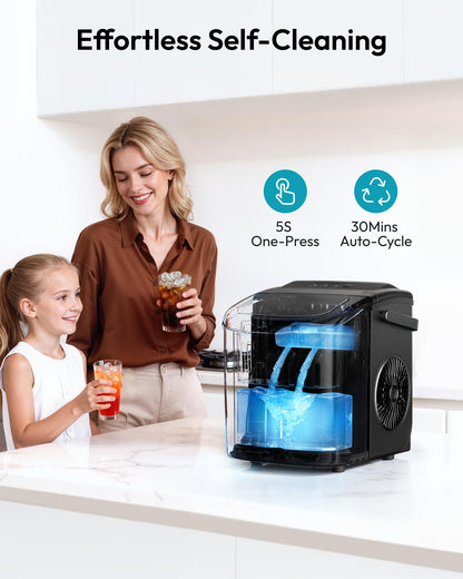 EUHOMY Countertop Ice Maker Machine with Handle, 26lbs Per Day, 9 Ice Cubes Ready in 6 Mins, Auto-Cleaning Portable Ice Maker with Basket and Scoop, for Home/Kitchen/Camping/RV (Purple)