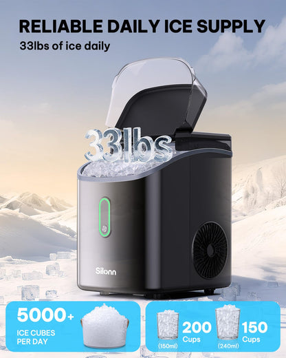Nugget Ice Maker Countertop, Silonn Chewable Pellet Ice Machine with Self-Cleanin Function, 36lbs/24H Portable Ice Makers for Home Kitchen Officce, Black