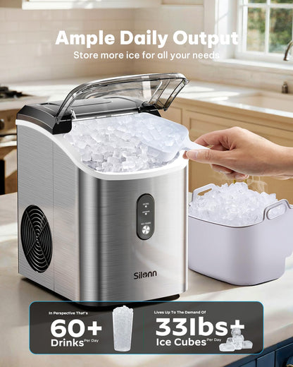 Nugget Ice Maker Countertop, Silonn Chewable Pellet Ice Machine with Self-Cleanin Function, 36lbs/24H Portable Ice Makers for Home Kitchen Officce, Black