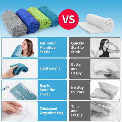 YESLIFE 4 Pack Cooling Towels (40"x12"), Gym Sweat Towels, Cooling Neck Wraps, Soft Breathable Microfiber Towels for Yoga, Running, Sport, Workout, Camping & More (Multicolor)