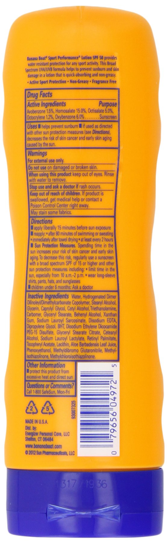 Banana Boat Sport Ultra SPF 50 Sunscreen Lotion, 128 Fl Oz, Oxybenzone Free (Pack of 1)