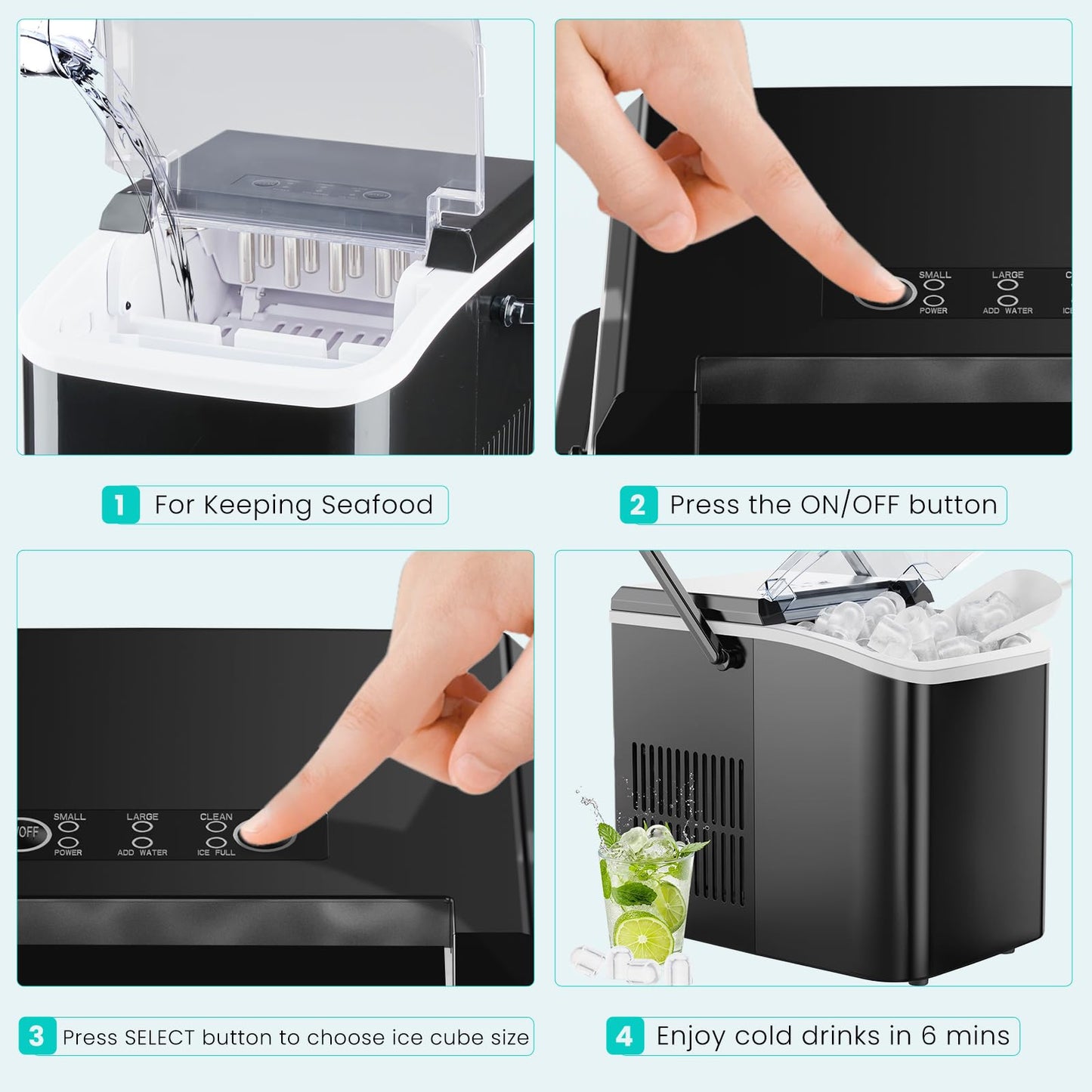 OLIXIS Countertop Ice Maker Machine with Handle, Auto-Cleaning Portable Ice Maker with Basket & Scoop, 26lbs in 24Hrs & 9 Cubes in 6 Mins, 2 Cube Sizes, for Home Party Camping RV, Black