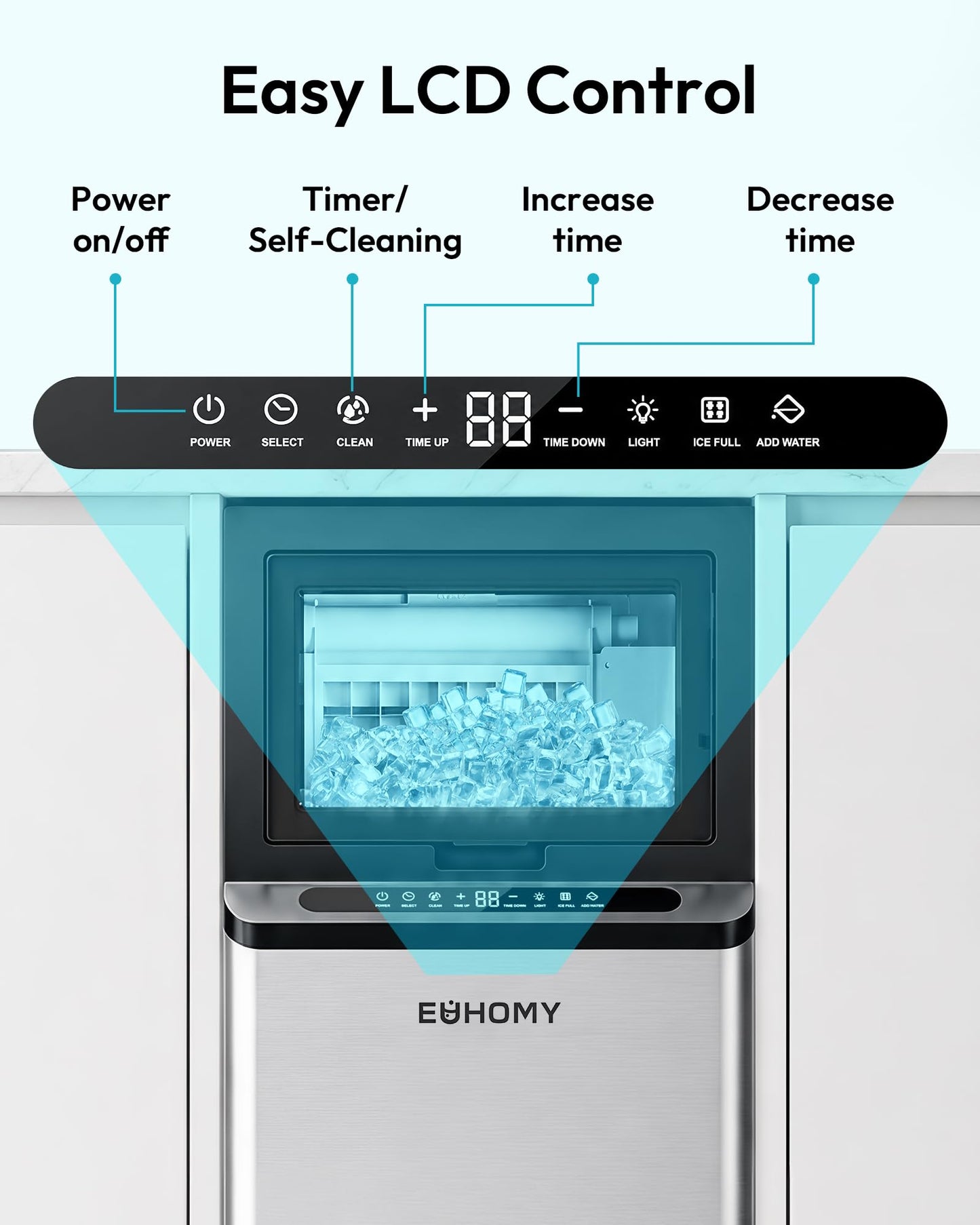 EUHOMY Commercial Ice Maker Machine, 100lbs/24H Stainless Steel Under Counter ice Machine with 33lbs Ice Storage Capacity, Freestanding Ice Maker.