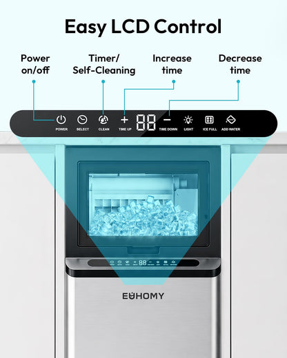 EUHOMY Commercial Ice Maker Machine, 100lbs/24H Stainless Steel Under Counter ice Machine with 33lbs Ice Storage Capacity, Freestanding Ice Maker.