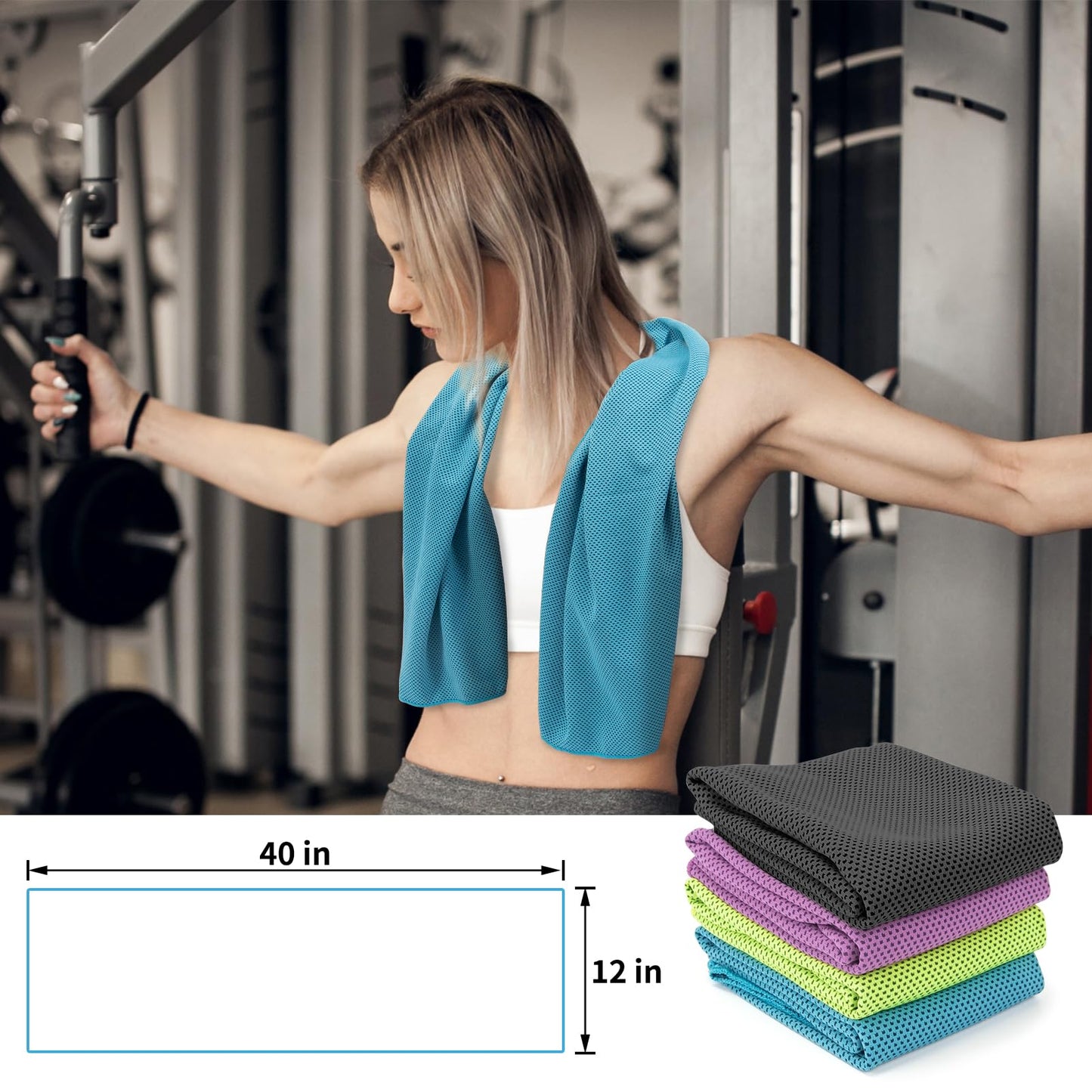 YESLIFE 4 Pack Cooling Towels (40"x12"), Gym Sweat Towels, Cooling Neck Wraps, Soft Breathable Microfiber Towels for Yoga, Running, Sport, Workout, Camping & More (Multicolor)