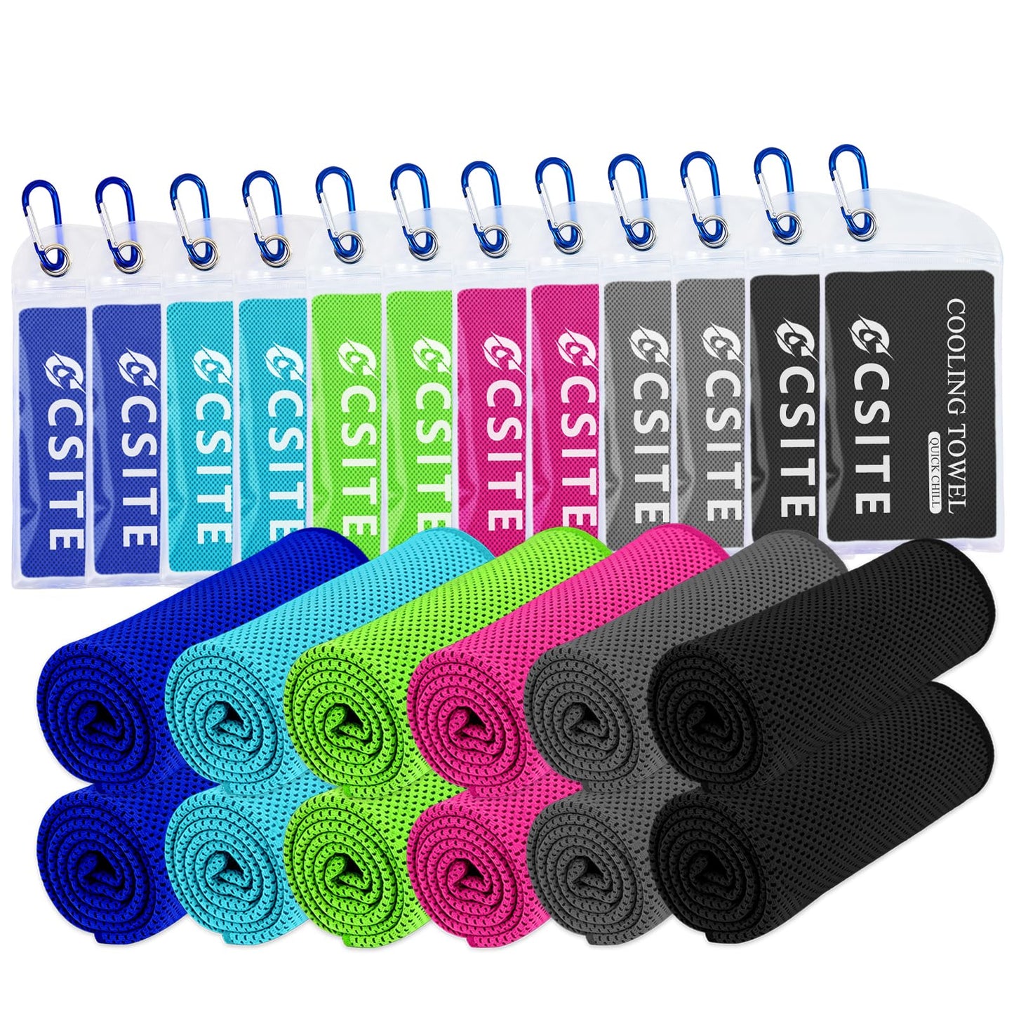 CSITE 4 Pack Cooling Towels (47"x12") for Neck and Face, Ice Towel for Hot Weather, Soft Breathable Chilly Gym Towels, Microfiber Towel for Work Out, Yoga, Running, Camping & More Activities