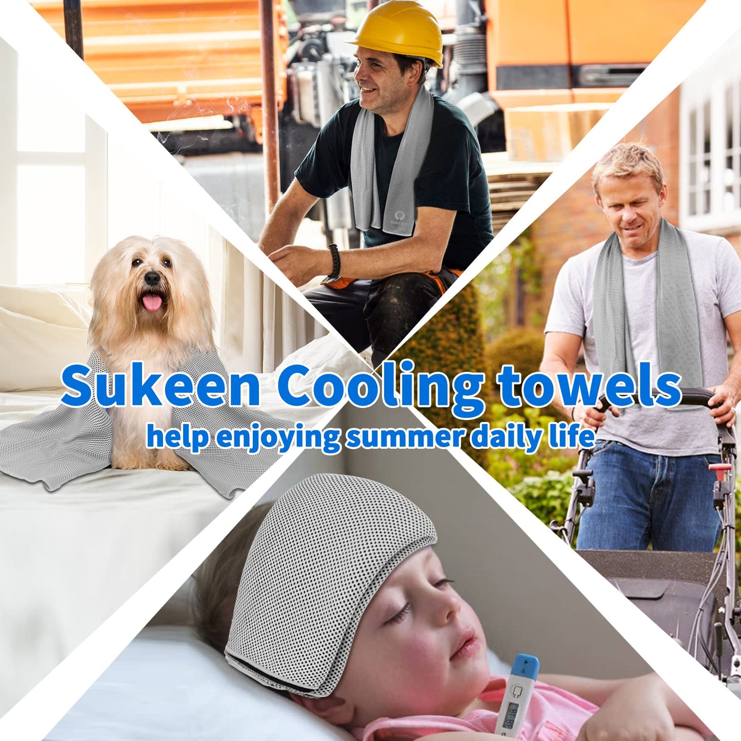 Sukeen [4 Pack Cooling Towel (40"x12"), Soft Breathable Chilly Microfiber Towel for Yoga,Sport,Running,Gym,Workout,Camping,Fitness,Workout & More Activities