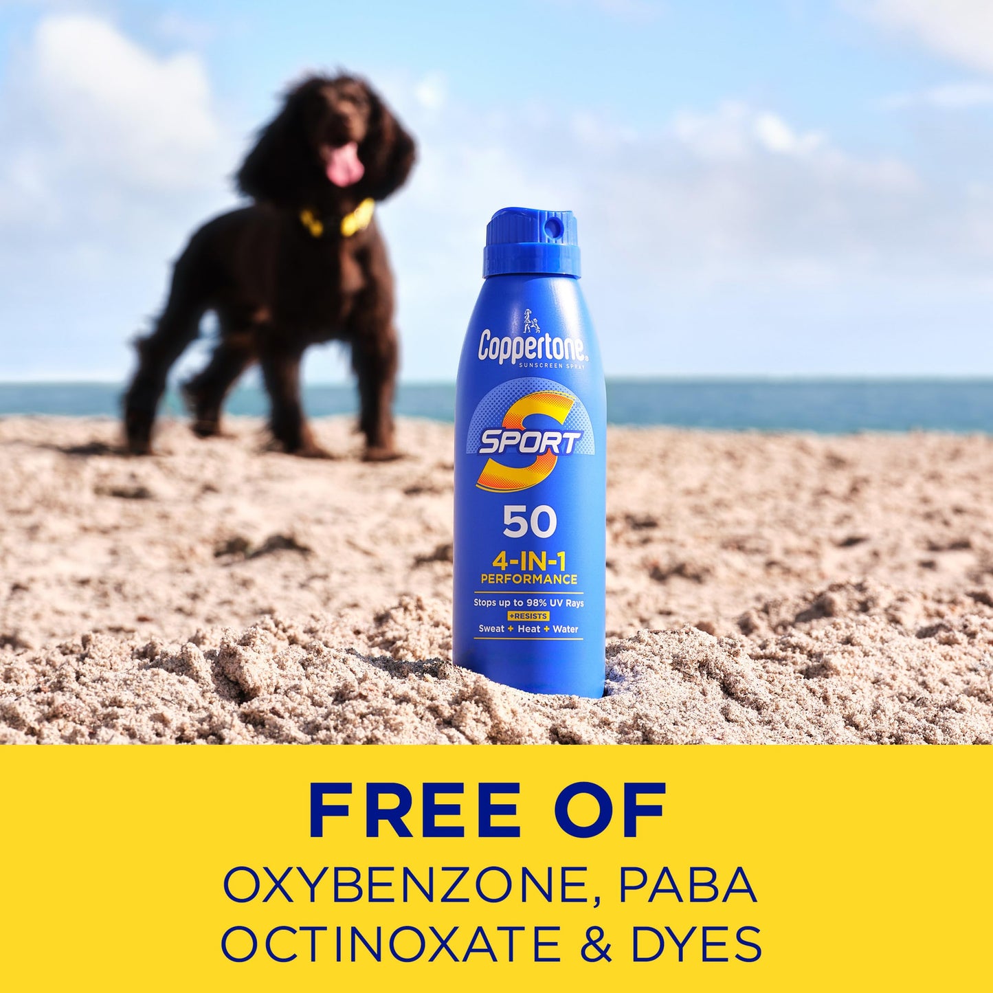 Coppertone Sport Sunscreen Spray SPF 50, Sweat, Heat and Water Resistant Sunblock, Lightweight, Oxybenzone Free, Spray Sunscreen Bulk Pack, 5.5 Oz Bottle, Pack of 3