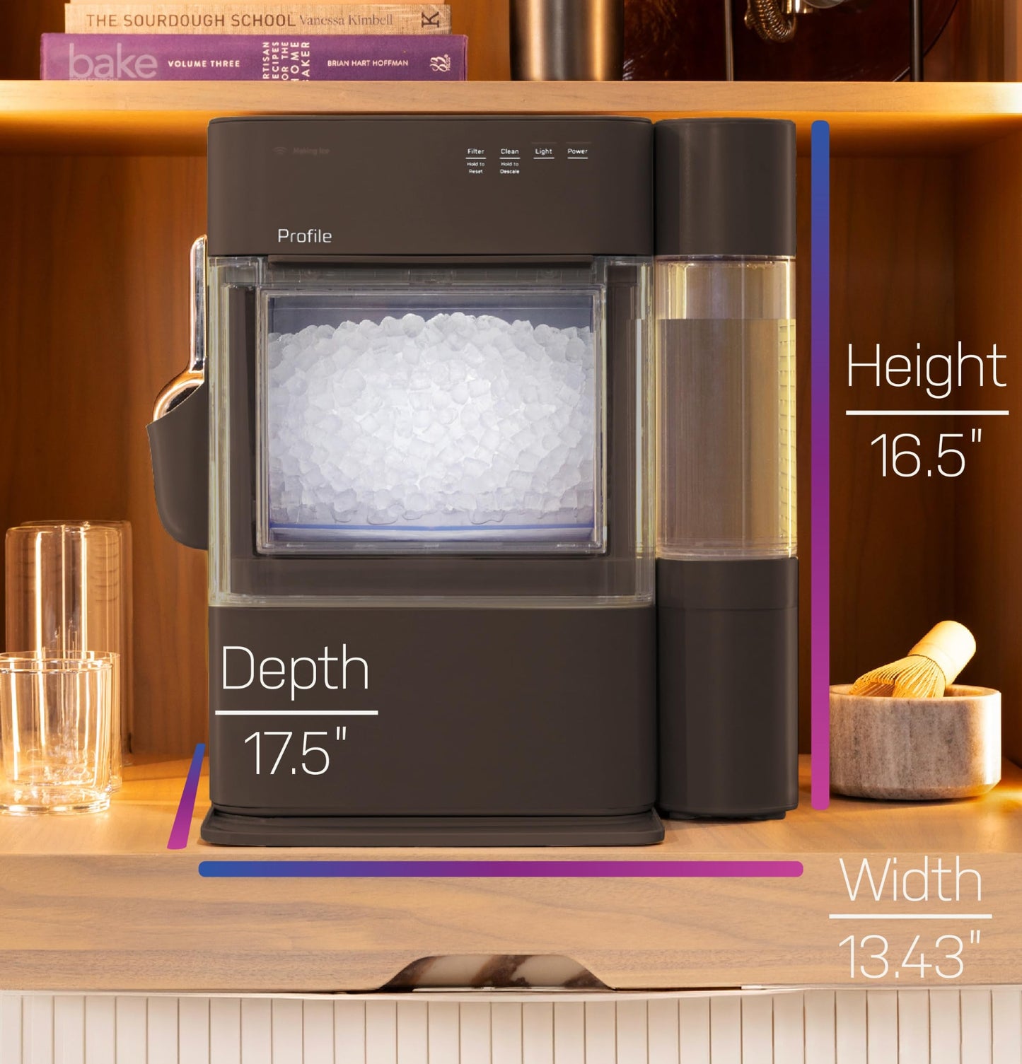 GE Profile Opal Ultra, Countertop Nugget Ice Maker, 1 Gal XL Side Tank, *Amazon Exclusive*, 38 lbs/Day, Pebble Pellet Crushed Ice Machine, WiFi Stainless Steel