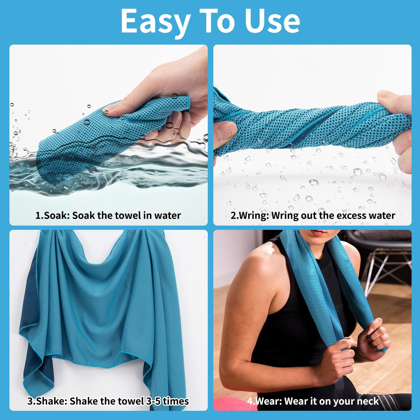 YESLIFE 4 Pack Cooling Towels (40"x12"), Gym Sweat Towels, Cooling Neck Wraps, Soft Breathable Microfiber Towels for Yoga, Running, Sport, Workout, Camping & More (Multicolor)