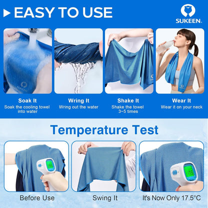 Sukeen 8 Pack Cooling Towels (40"x12"), Cooling Towels for Neck and Face, Microfiber Soft Breathable Chilly Ice Towel, Sweat Towel for Gym, Yoga, Sports, Golf, Camping, Running, Fitness, Workout