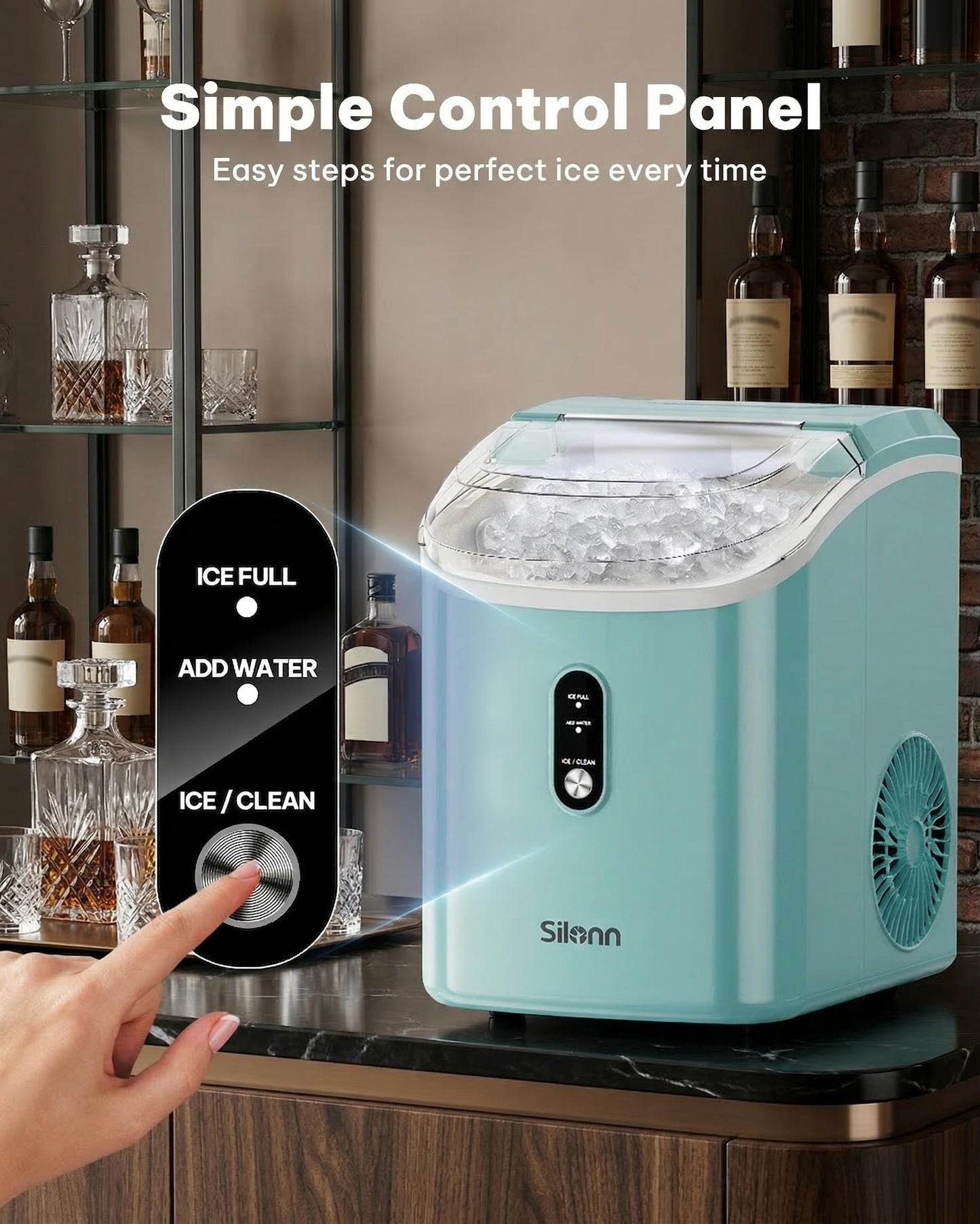 Nugget Ice Maker Countertop, Silonn Chewable Pellet Ice Machine with Self-Cleanin Function, 36lbs/24H Portable Ice Makers for Home Kitchen Officce, Black