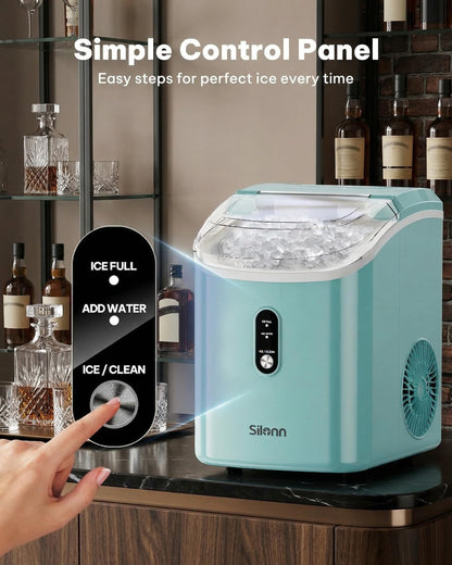 Nugget Ice Maker Countertop, Silonn Chewable Pellet Ice Machine with Self-Cleanin Function, 36lbs/24H Portable Ice Makers for Home Kitchen Officce, Black