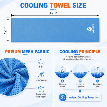 YQXCC 2 Pack Cooling Towels (47"x12"), Ice Cool Neck Towel, Soft Breathable Microfiber for Yoga, Golf, Gym, Running, Camping & Hot Weather
