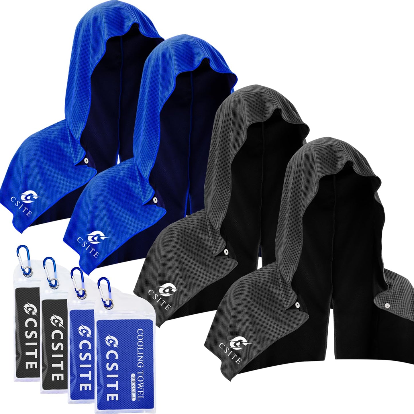 CSITE 3 Pack Cooling Hoodie Towels for Neck and Face, UPF 50 Sun Protection & Instant Cooling, Ice Towels for Hot Weather, Soft Breathable Towel for Sport, Work Out, Gym, Camping & More Activities