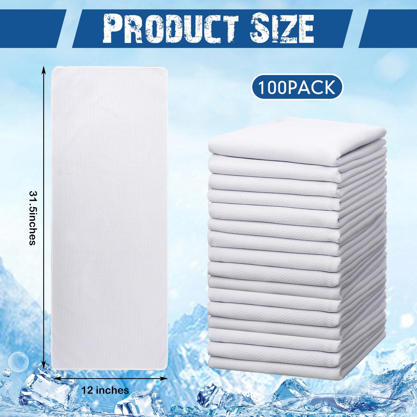 BBTO 100 Pack Cooling Towel - Microfiber Cold Sports Sweat Rags Neck & Face Breathable Ice Chilly Towel for Gym Yoga Golf Workout Beach Accessories
