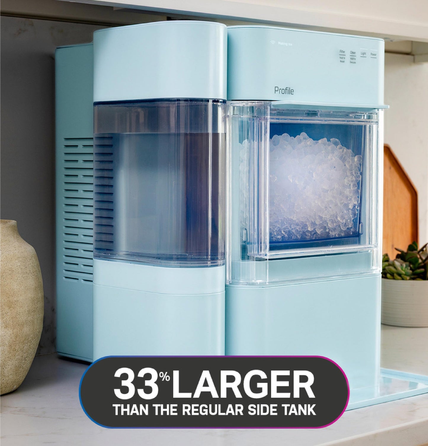GE Profile Opal Ultra, Countertop Nugget Ice Maker, 1 Gal XL Side Tank, *Amazon Exclusive*, 38 lbs/Day, Pebble Pellet Crushed Ice Machine, WiFi Stainless Steel