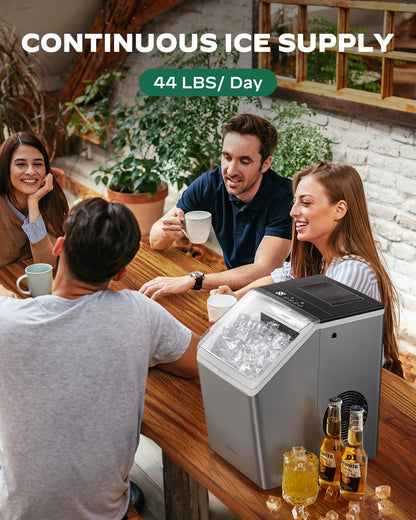 Silonn Ice Makers Countertop, 44lbs Per Day, 2 Ways to Add Water, Auto Self-Cleaning, Stainless Steel Ice Machine for Home Office Bar Party
