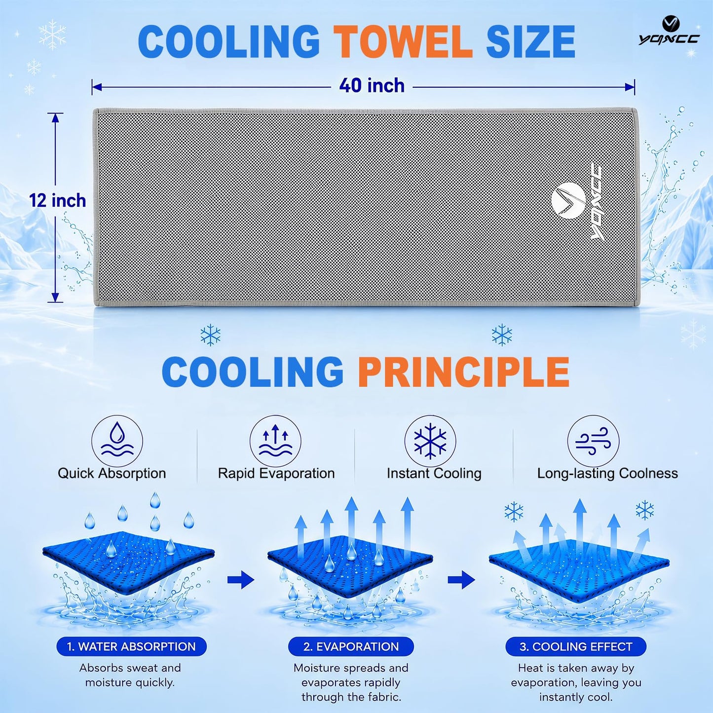 YQXCC 4 Pack Cooling Towels (40"x12"), Ice Cool Neck Towel, Soft Breathable Microfiber for Gym, Yoga, Golf, Running, Camping & All Hot Weather Activities