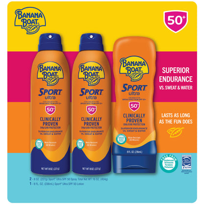Banana Boat Sport Ultra SPF 50 Sunscreen Spray | Banana Boat Sunscreen Spray SPF 50, Water Resistant, Oxybenzone Free, Sunblock, 6oz each Twin Pack
