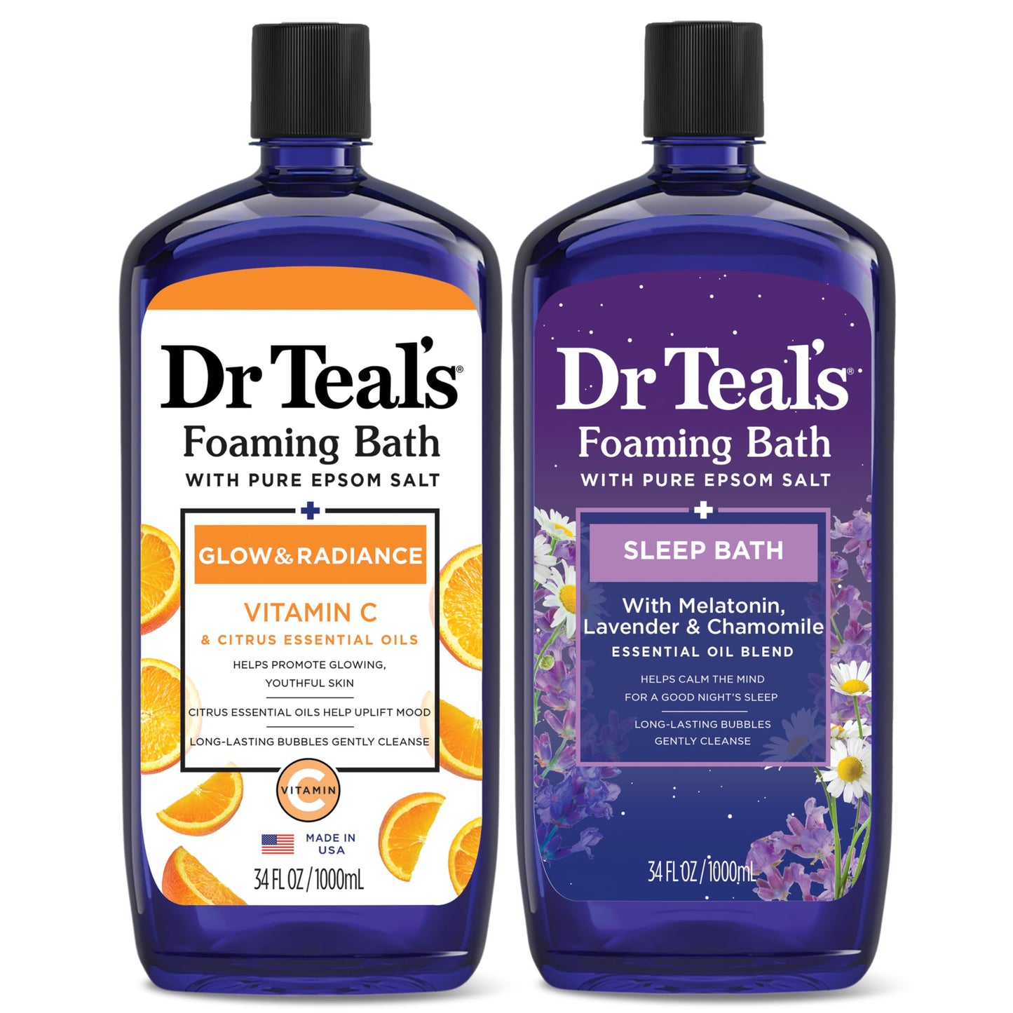 Dr Teal's Foaming Bath with Pure Epsom Salt, Soothe & Sleep with Lavender, 34 fl oz (Pack of 2)