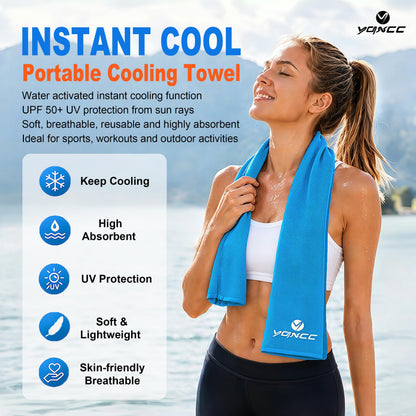 YQXCC 4 Pack Cooling Towels (47"x12"), Ice Cool Neck Towel, Soft Breathable Microfiber for Yoga, Golf, Gym, Running, Camping & Hot Weather