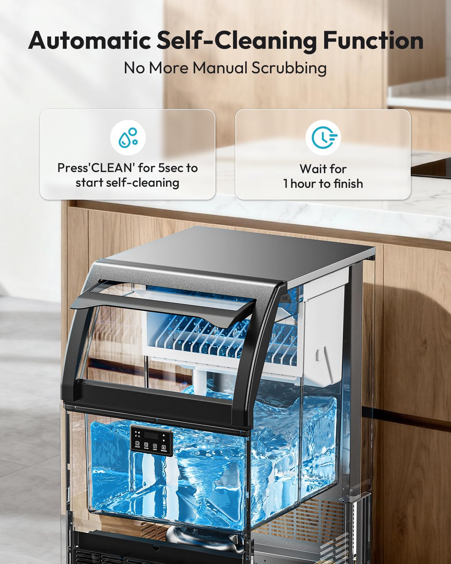 EUHOMY Commercial Ice Maker Machine, 100lbs/24H Stainless Steel Under Counter ice Machine with 33lbs Ice Storage Capacity, Freestanding Ice Maker.