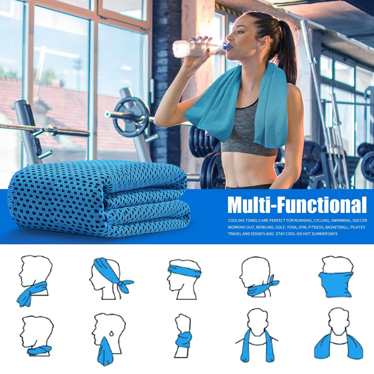 Leuceiy 4 Pack Cooling Towels (40"x12"), Cooling Towels for Neck and Face, Gym Towel for Working Out, Soft Breathable Microfiber Ice Towel for Yoga Sport Running Golf