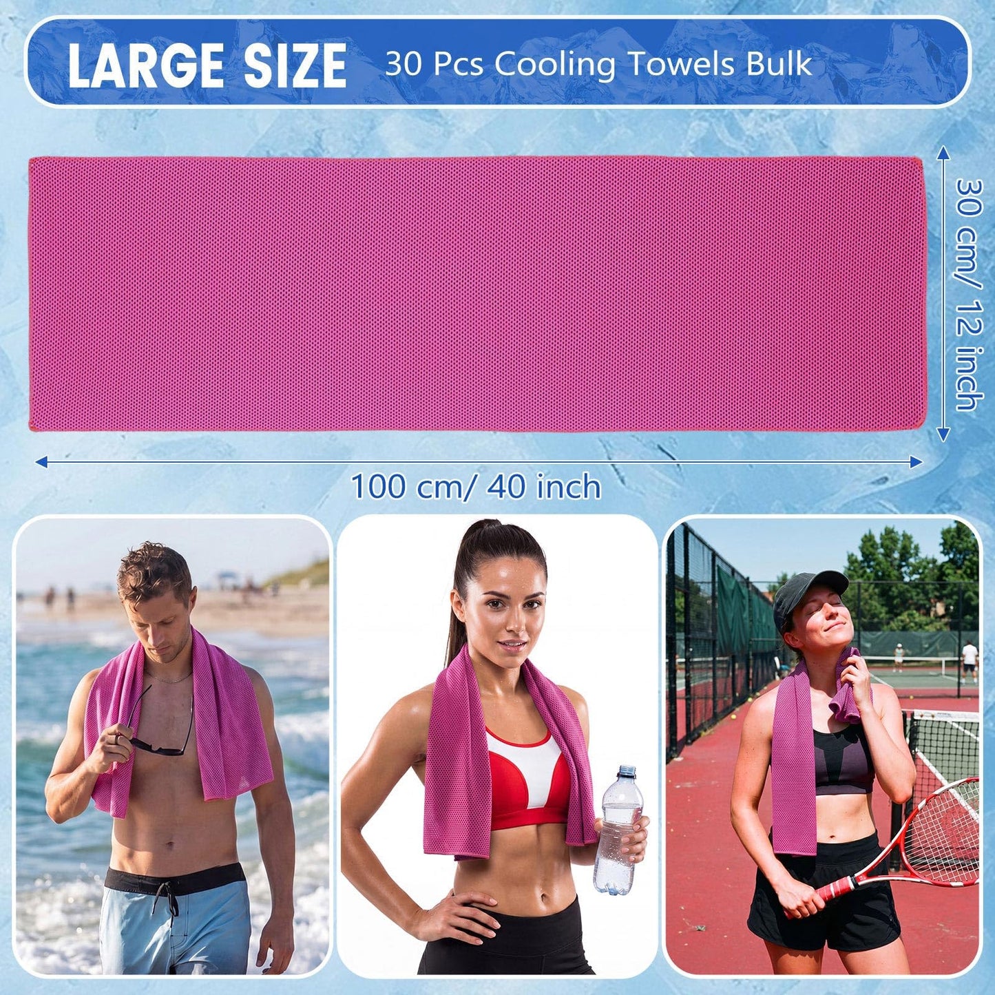 Hosuly 30 Pack Cooling Towels 40"x12" Cooling Neck Wraps Soft Breathable Chilly Towel Ice Towels Microfiber Workout Towel for Yoga Sport Running Workout Gym Camping Fitness Activities(Orange)