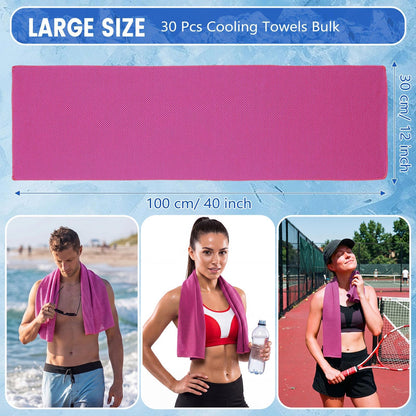 Hosuly 30 Pack Cooling Towels 40"x12" Cooling Neck Wraps Soft Breathable Chilly Towel Ice Towels Microfiber Workout Towel for Yoga Sport Running Workout Gym Camping Fitness Activities(Orange)