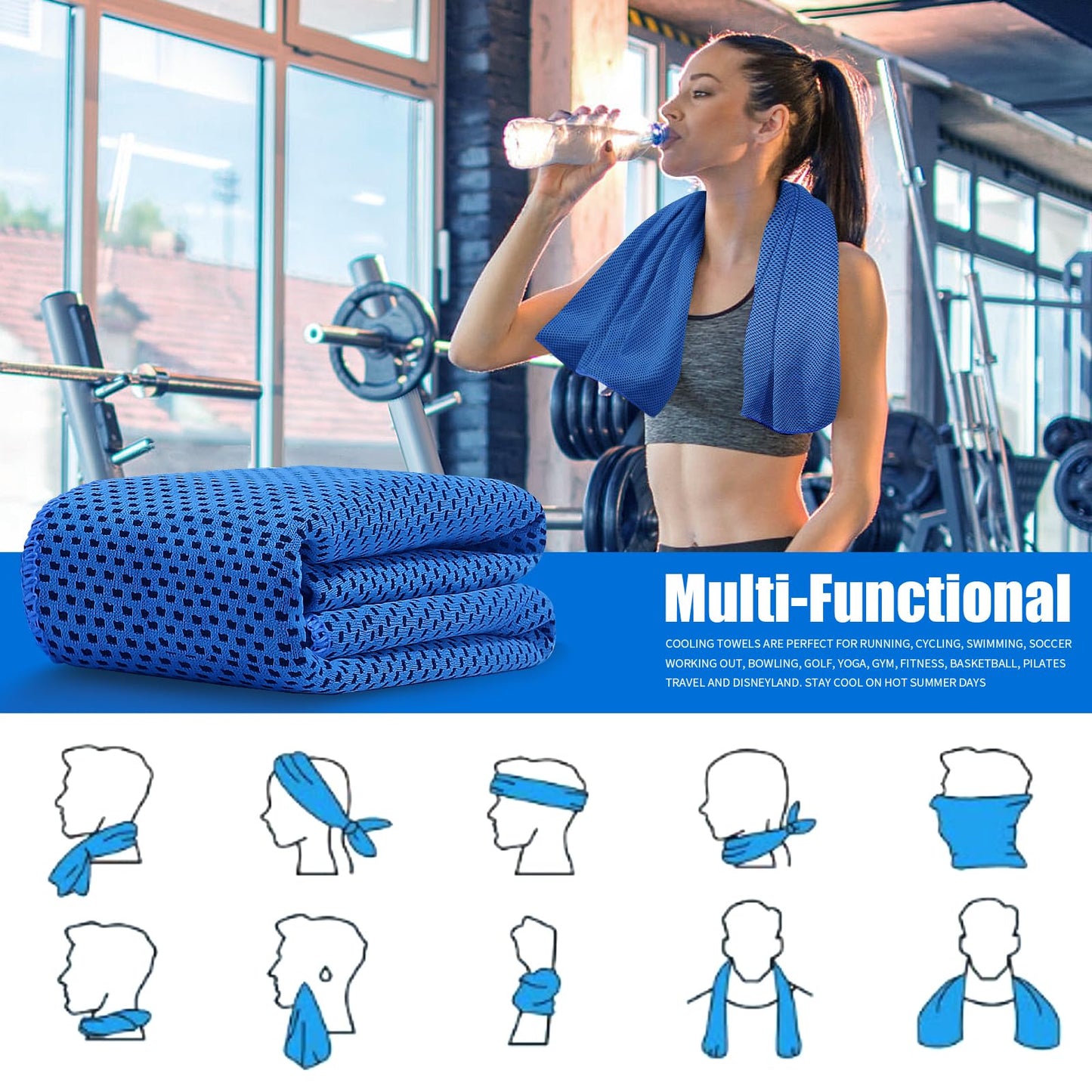 Leuceiy 4 Pack Cooling Towels (40"x12"), Cooling Towels for Neck and Face, Gym Towel for Working Out, Soft Breathable Microfiber Ice Towel for Yoga Sport Running Golf