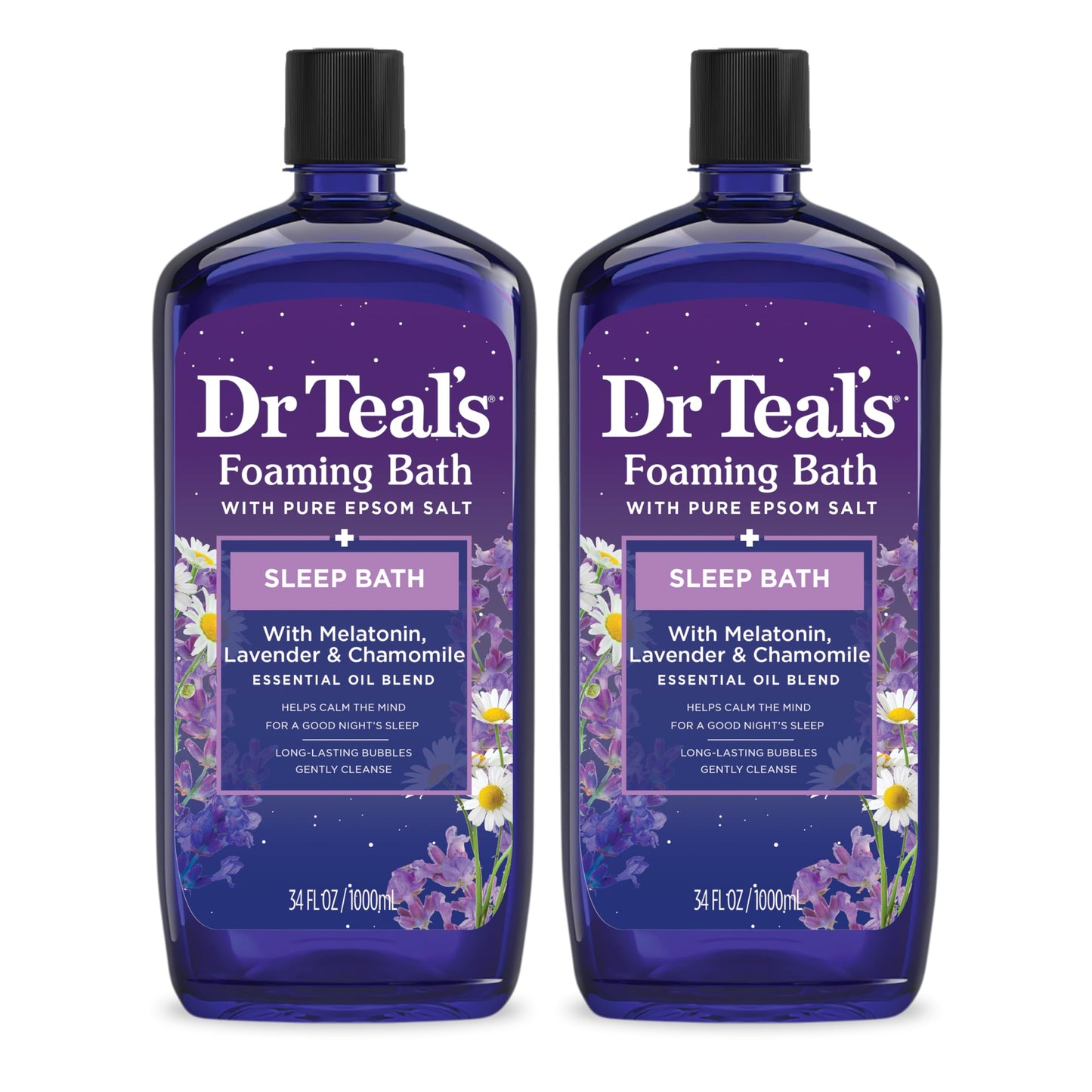Dr Teal's Foaming Bath with Pure Epsom Salt, Soothe & Sleep with Lavender, 34 fl oz (Pack of 2)