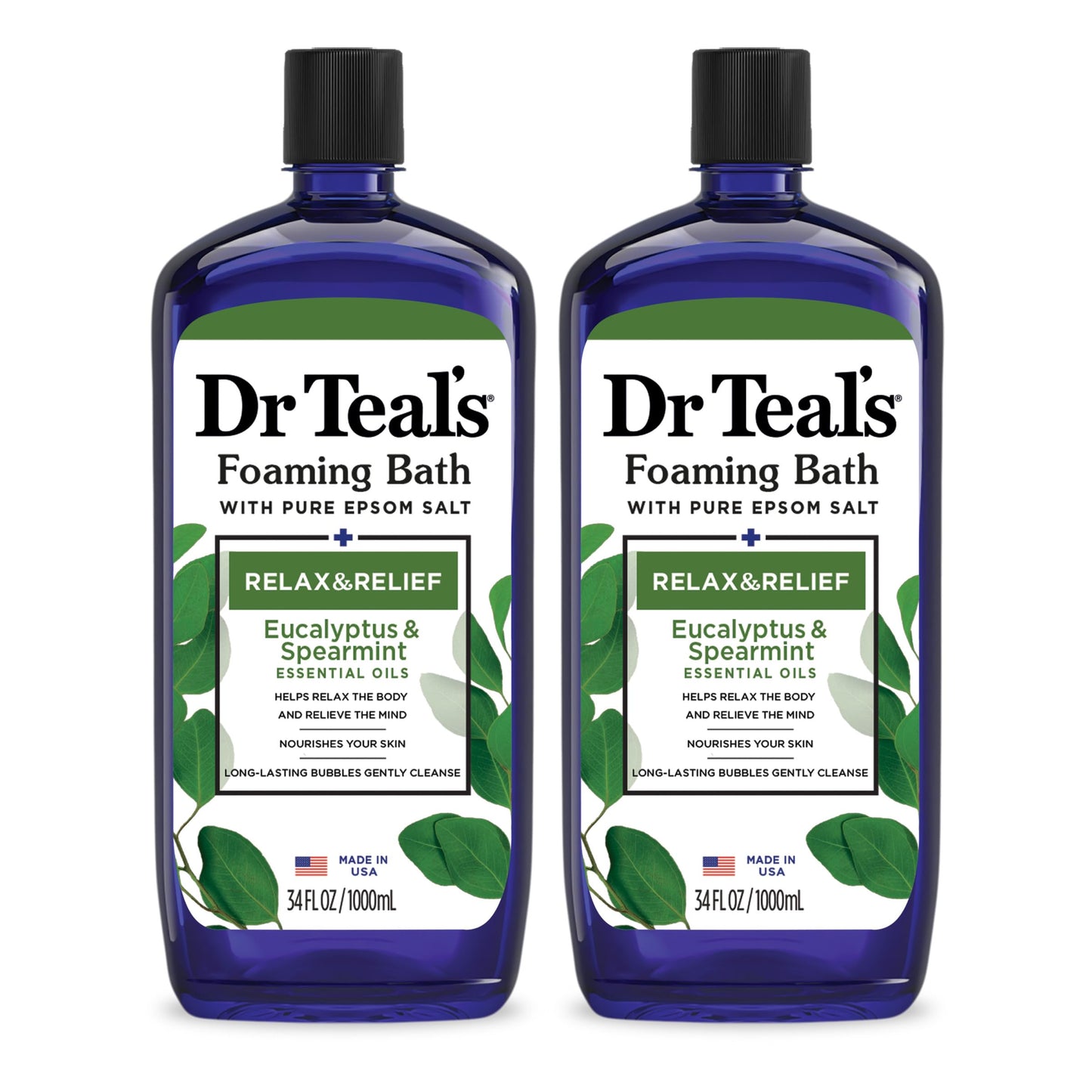 Dr Teal's Foaming Bath with Pure Epsom Salt, Soothe & Sleep with Lavender, 34 fl oz (Pack of 2)