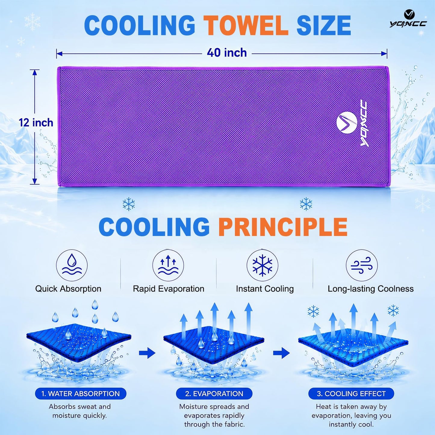 YQXCC 4 Pack Cooling Towels (40"x12"), Ice Cool Neck Towel, Soft Breathable Microfiber for Gym, Yoga, Golf, Running, Camping & All Hot Weather Activities