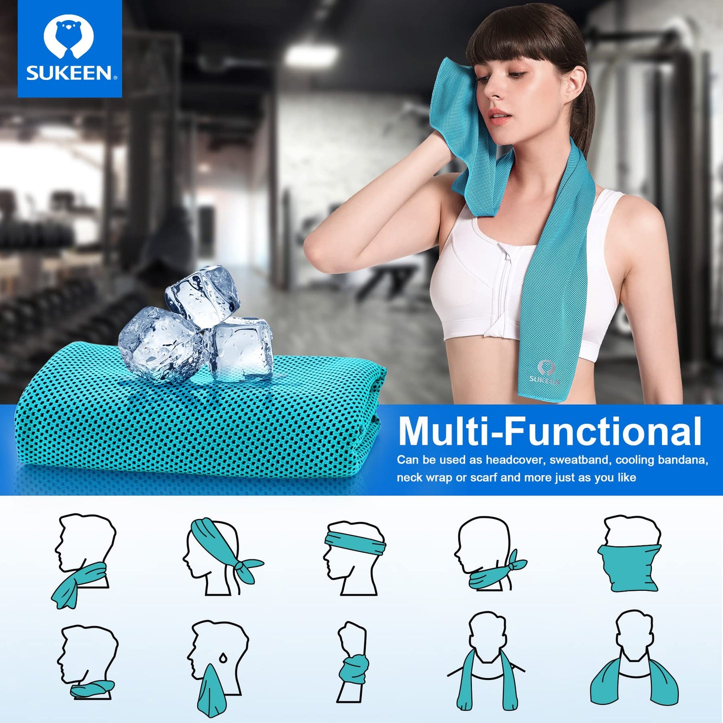 Sukeen 4 Pack Cooling Towels (40"x12"),Ice Towel,Soft Breathable Chilly Towel,Microfiber Towel for Yoga,Sport,Running,Gym,Workout,Camping,Fitness,Workout & More Activities