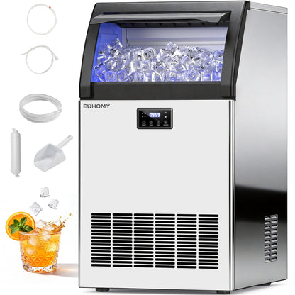 EUHOMY Commercial Ice Maker Machine, 100lbs/24H Stainless Steel Under Counter ice Machine with 33lbs Ice Storage Capacity, Freestanding Ice Maker.