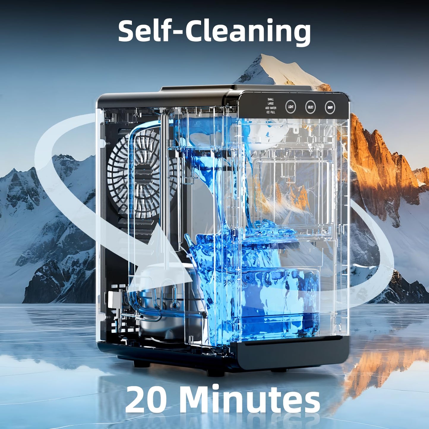 Antarctic Star Ice Maker, Portable Ice Machine with Self-Cleaning Function, 8 Cubes in 6 Mins Fast Countertop Ice Making, Compact Ice Cube Maker for Home, Kitchen, RV, Travel, Stainless Steel