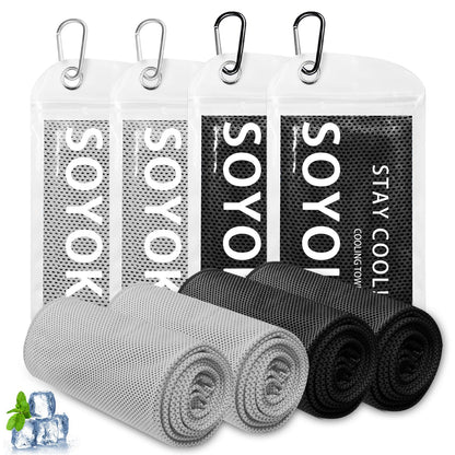 4 Packs Cooling Towel, 40" x 12" Microfiber Cooling Towels for Neck and Face, Soft Breathable Gym Towel for Working Out with Waterproof Bag & Carabiner, Sweat Towels for Running, Yoga, Travel, Climb