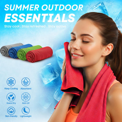 4 Pack Cooling Towels (40"x 12"), Soft Breathable Gym Towels, Outdoors Ice Towel for Neck and Face, Camp Essentials Microfiber Sweat Towels for Gym, Run, Yoga, Workout, Travel, Climb