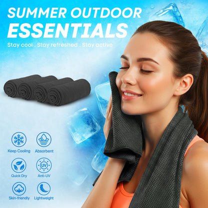 4 Pack Cooling Towels (40"x 12"), Soft Breathable Gym Towels, Outdoors Ice Towel for Neck and Face, Camp Essentials Microfiber Sweat Towels for Gym, Run, Yoga, Workout, Travel, Climb